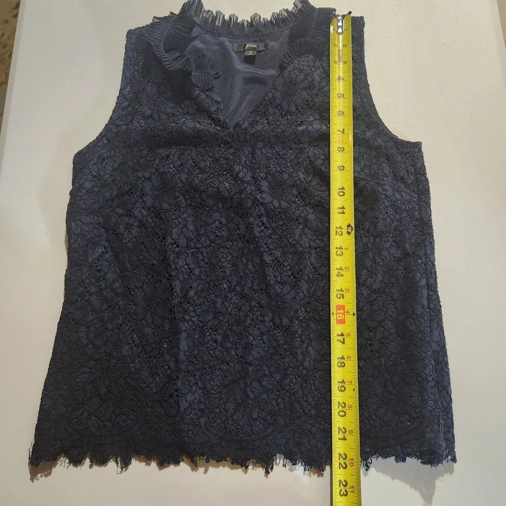 J. Crew Lace Overlay Sleeveless Blouse Keyhole Front Ruffle Neck S Career Office